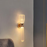 Gold Textured Glass Geometric Bedroom Wall Sconce Image - 20