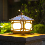 Gold Traditional Solar Outdoor Garden Pillar Light Image - 1