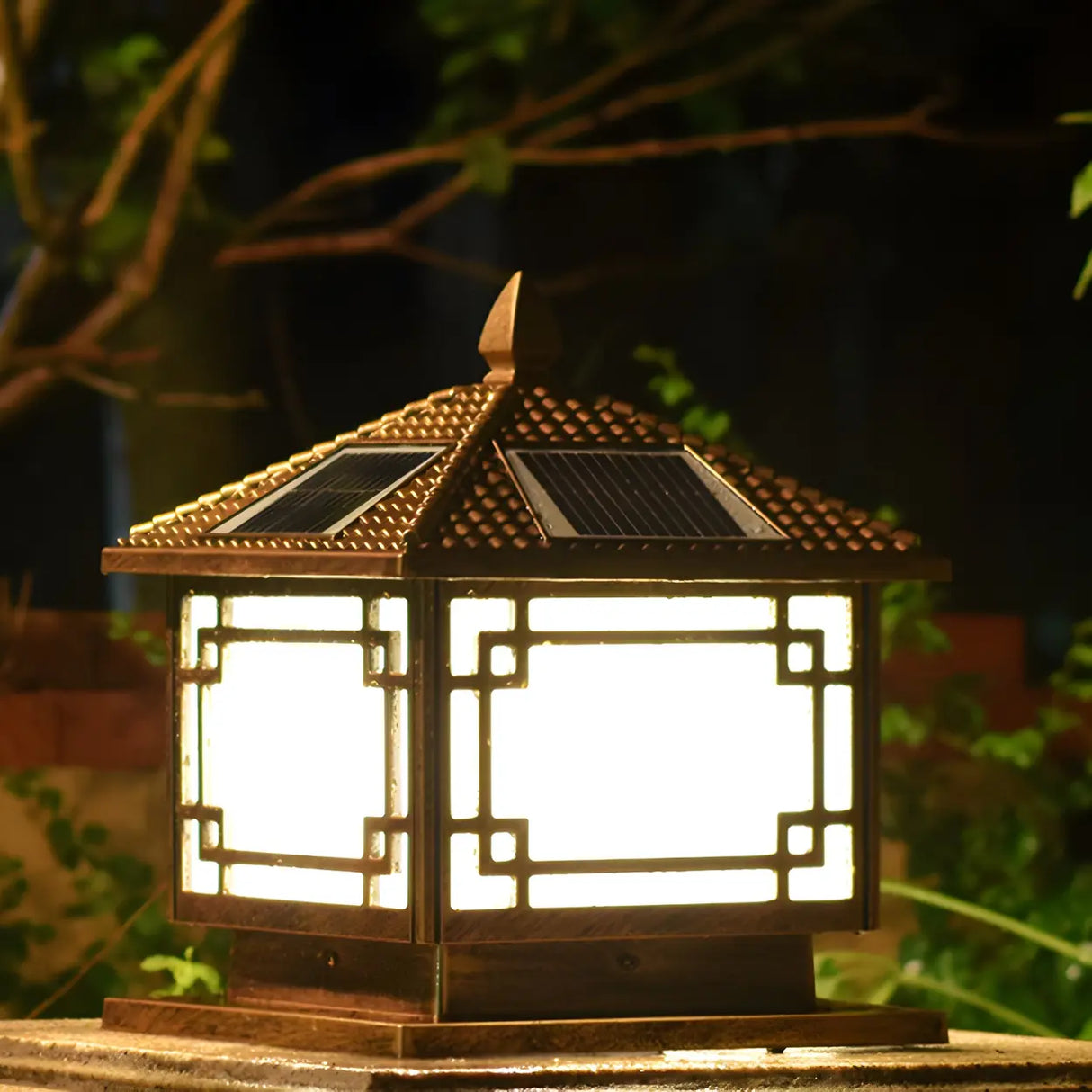 Gold Traditional Solar Outdoor Garden Pillar Light Image - 12