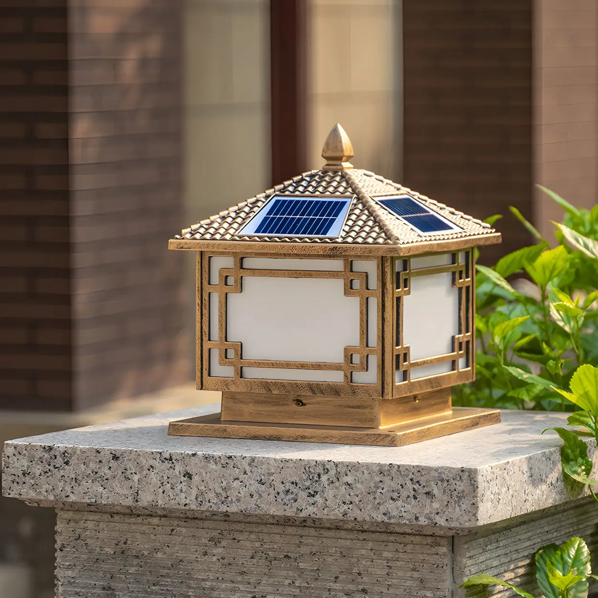 Gold Traditional Solar Outdoor Garden Pillar Light Image - 4