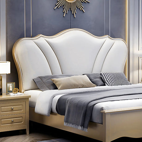 Gold-White Leather Upholstered Camelback Headboard Image - 1