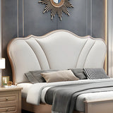 Gold-White Leather Upholstered Camelback Headboard Image - 3