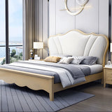 Gold-White Leather Upholstered Camelback Headboard Image - 4