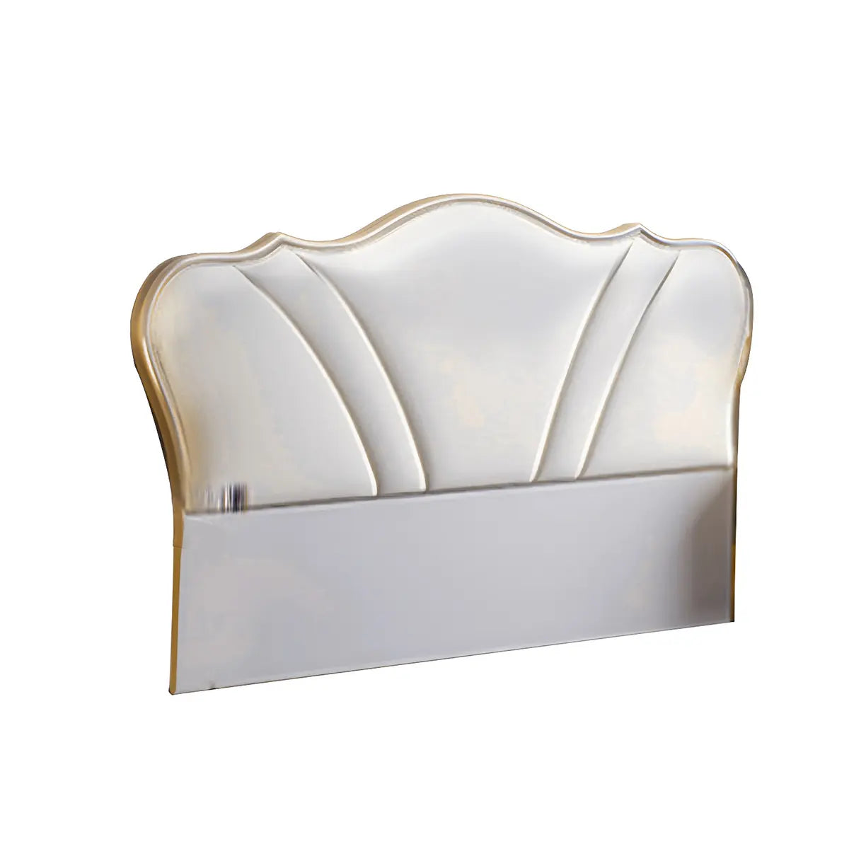 Gold-White Leather Upholstered Camelback Headboard Image - 9