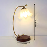 Golden Antique Flower Glass Shade Curved Arm Table Lamp #size