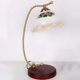 Golden Antique Flower Glass Shade Curved Arm Table Lamp Image - 9