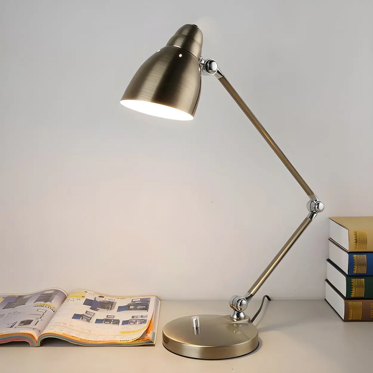 Golden Classic Adjustable Metal Shade Desk Study Lamp Image - 1