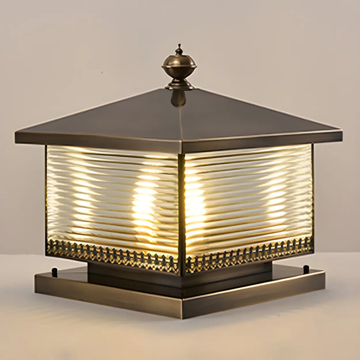 Golden Classic Square Metal Outdoor Post Table Lamp Image - 2