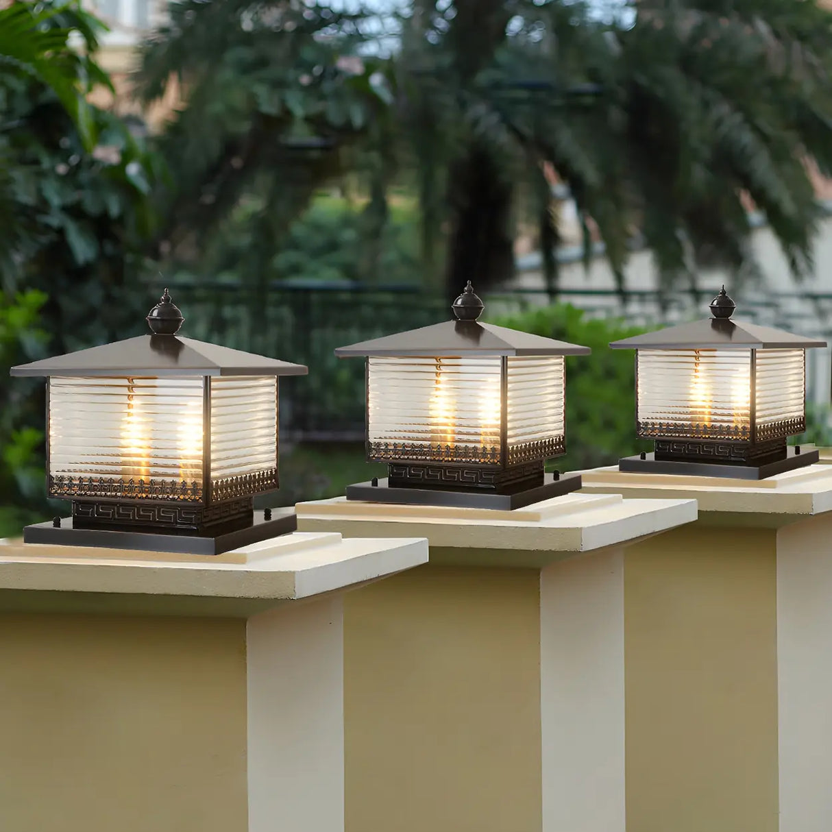 Golden Classic Square Metal Outdoor Post Table Lamp Image - 5