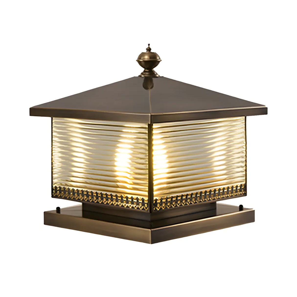 Golden Classic Square Metal Outdoor Post Table Lamp Image - 7