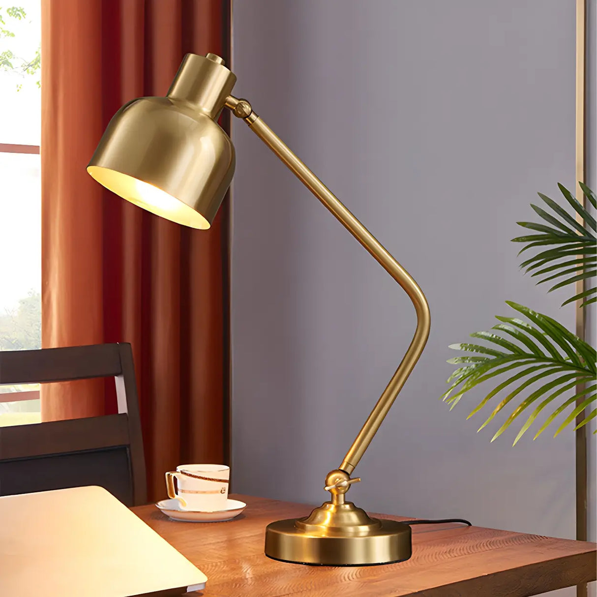 Golden Contemporary Coppery Bedroom Metal Table Lamp Image - 12