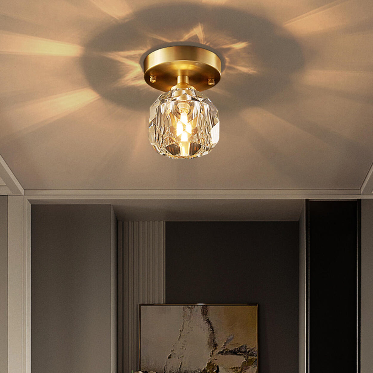 Golden Cutting Crystal Semi-Flush Mount Ceiling Light Image - 5