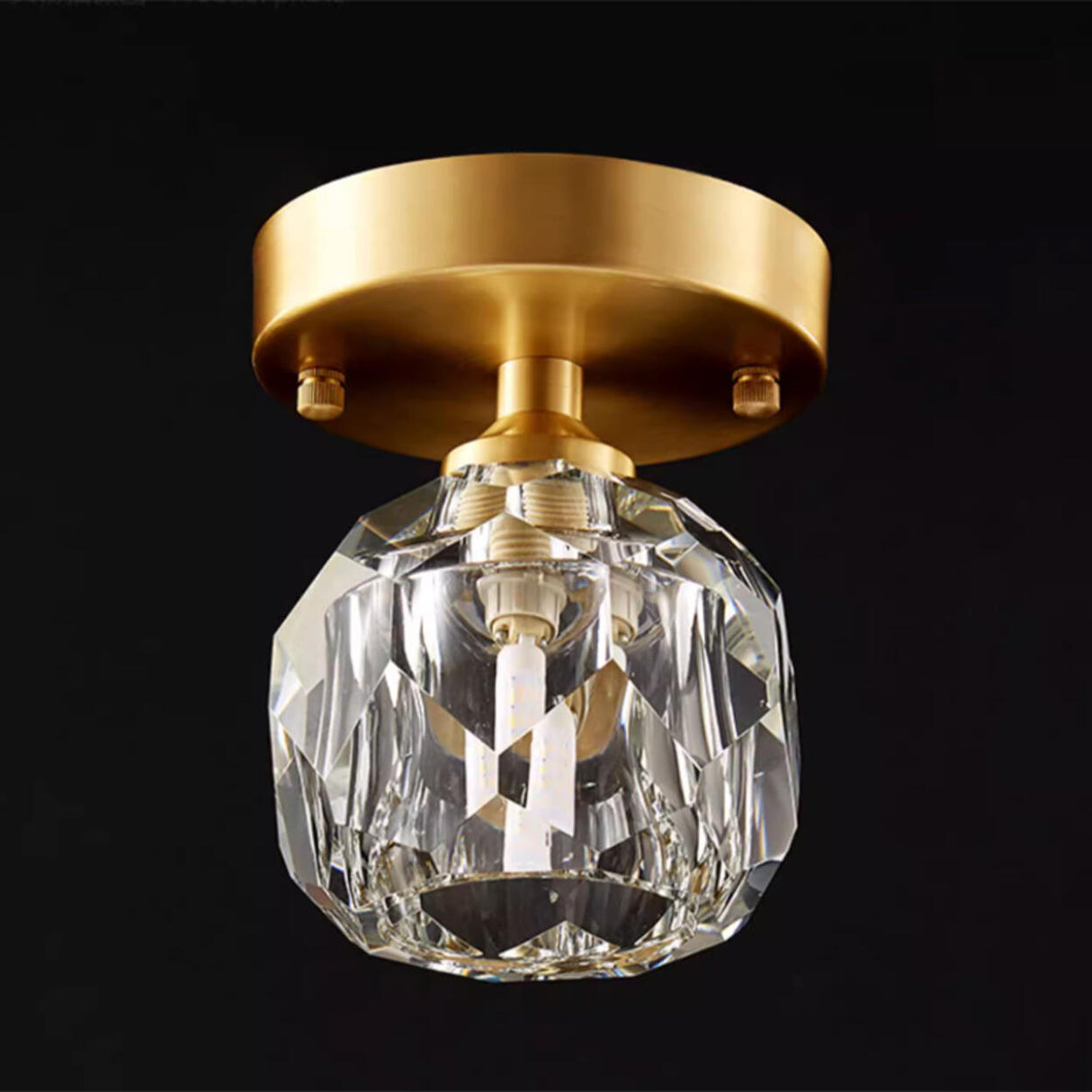 Golden Cutting Crystal Semi-Flush Mount Ceiling Light Image - 9