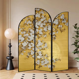 Golden Floral Canvas Privacy Double Sided Print Room Divider Image - 1