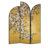 Golden Floral Canvas Privacy Double Sided Print Room Divider Image - 10