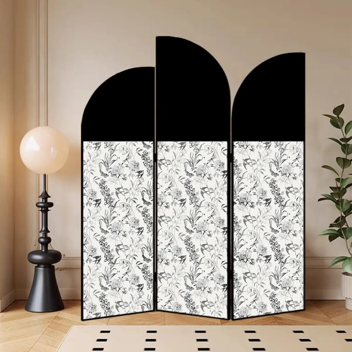 Golden Floral Canvas Privacy Double Sided Print Room Divider Image - 13