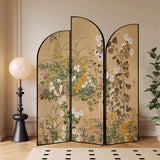 Golden Floral Canvas Privacy Double Sided Print Room Divider Image - 17