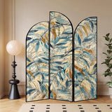 Golden Floral Canvas Privacy Double Sided Print Room Divider Image - 18