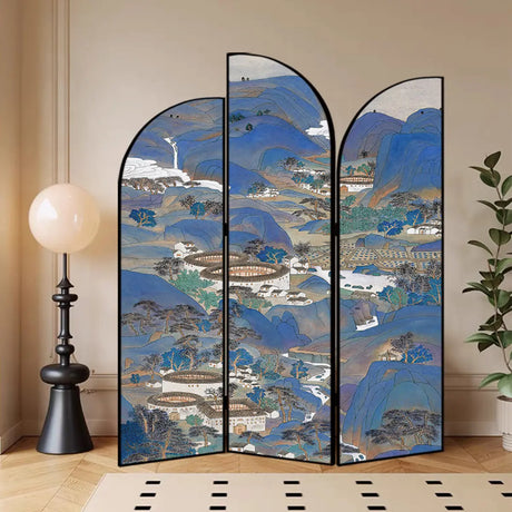 Golden Floral Canvas Privacy Double Sided Print Room Divider Image - 2