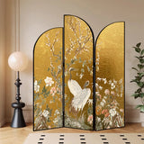 Golden Floral Canvas Privacy Double Sided Print Room Divider Image - 20