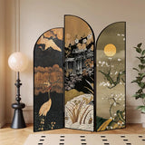 Golden Floral Canvas Privacy Double Sided Print Room Divider Image - 22