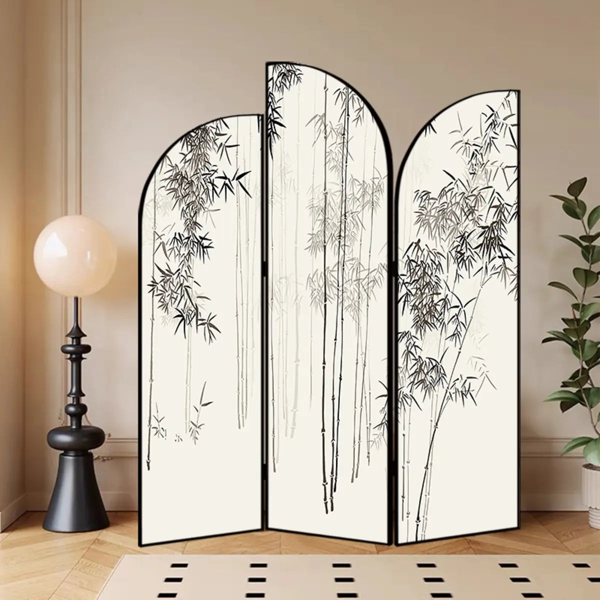 Golden Floral Canvas Privacy Double Sided Print Room Divider Image - 24