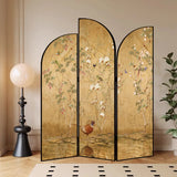 Golden Floral Canvas Privacy Double Sided Print Room Divider Image - 26