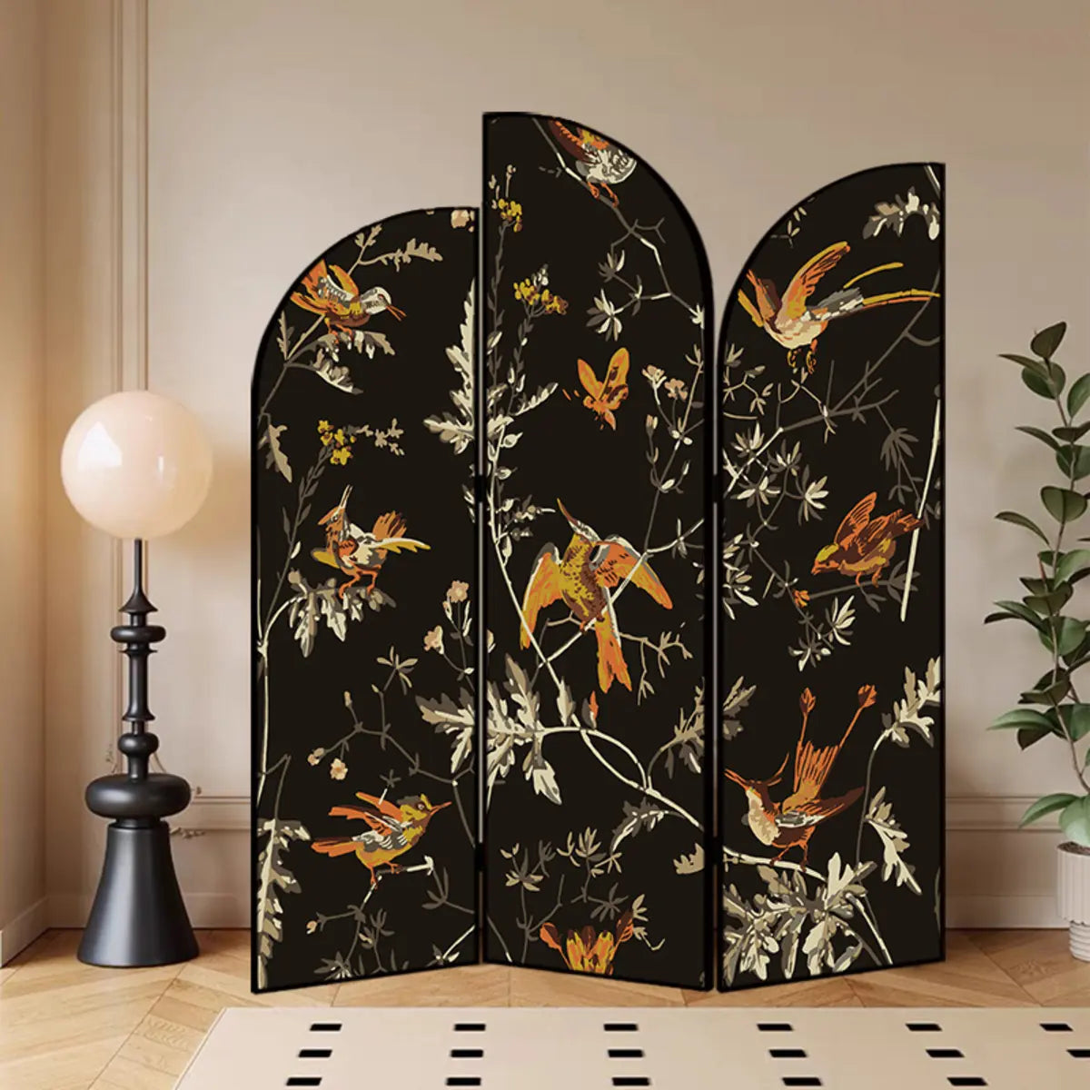 Golden Floral Canvas Privacy Double Sided Print Room Divider Image - 29