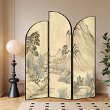 Golden Floral Canvas Privacy Double Sided Print Room Divider Image - 34