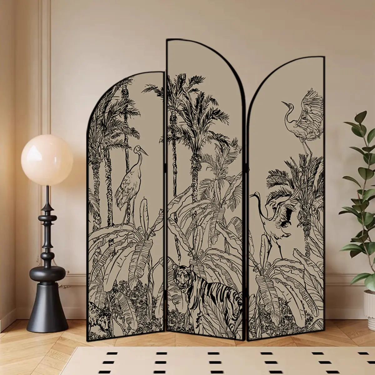 Golden Floral Canvas Privacy Double Sided Print Room Divider Image - 37