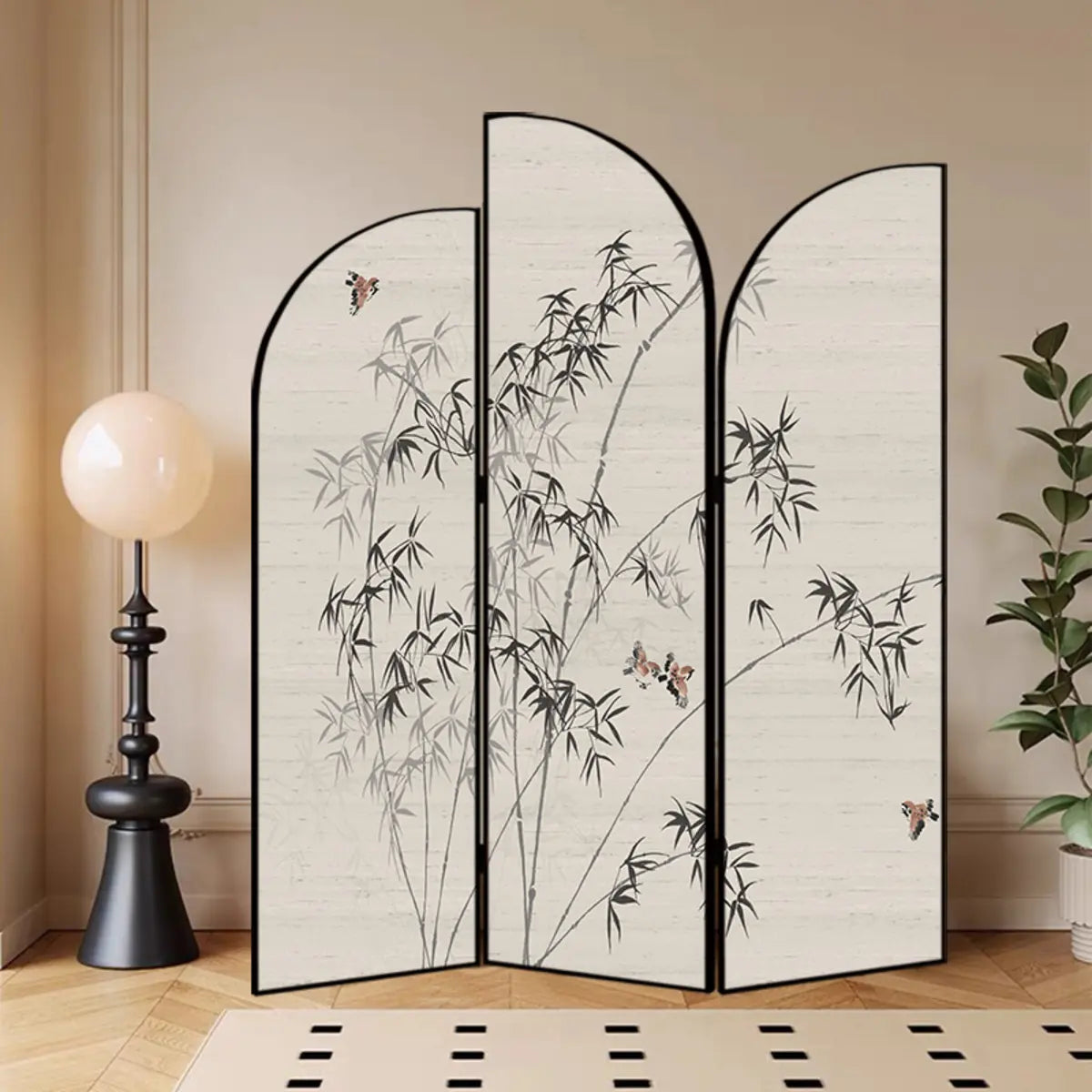 Golden Floral Canvas Privacy Double Sided Print Room Divider Image - 38