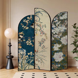 Golden Floral Canvas Privacy Double Sided Print Room Divider Image - 4