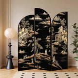 Golden Floral Canvas Privacy Double Sided Print Room Divider Image - 6