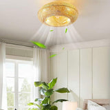 Golden Round Bamboo Flush Remote Ceiling Fan with Light Image - 14