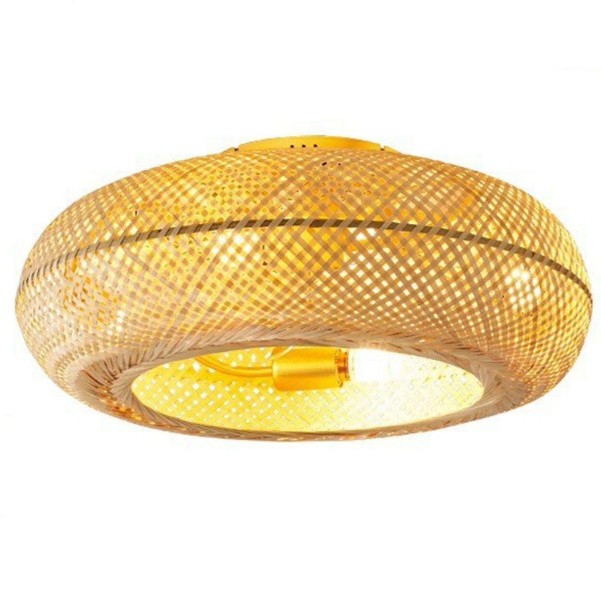 Golden Round Bamboo Flush Remote Ceiling Fan with Light Image - 6