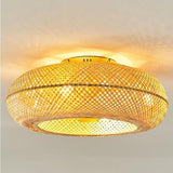 Golden Round Bamboo Flush Remote Ceiling Fan with Light Image - 7