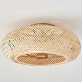 Golden Round Bamboo Flush Remote Ceiling Fan with Light Image - 9