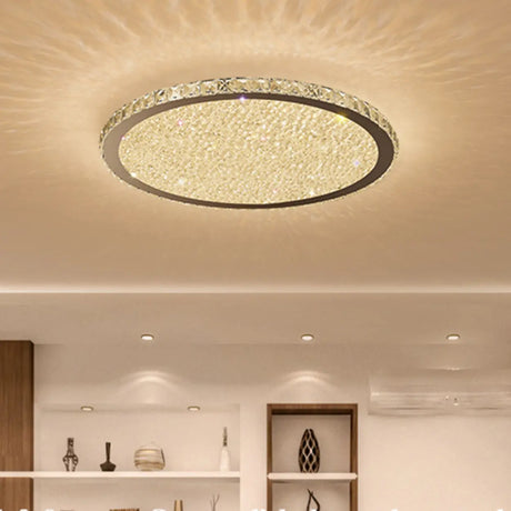 Golden Round Crystal Dimmable Flush Mount Ceiling Light Image - 1