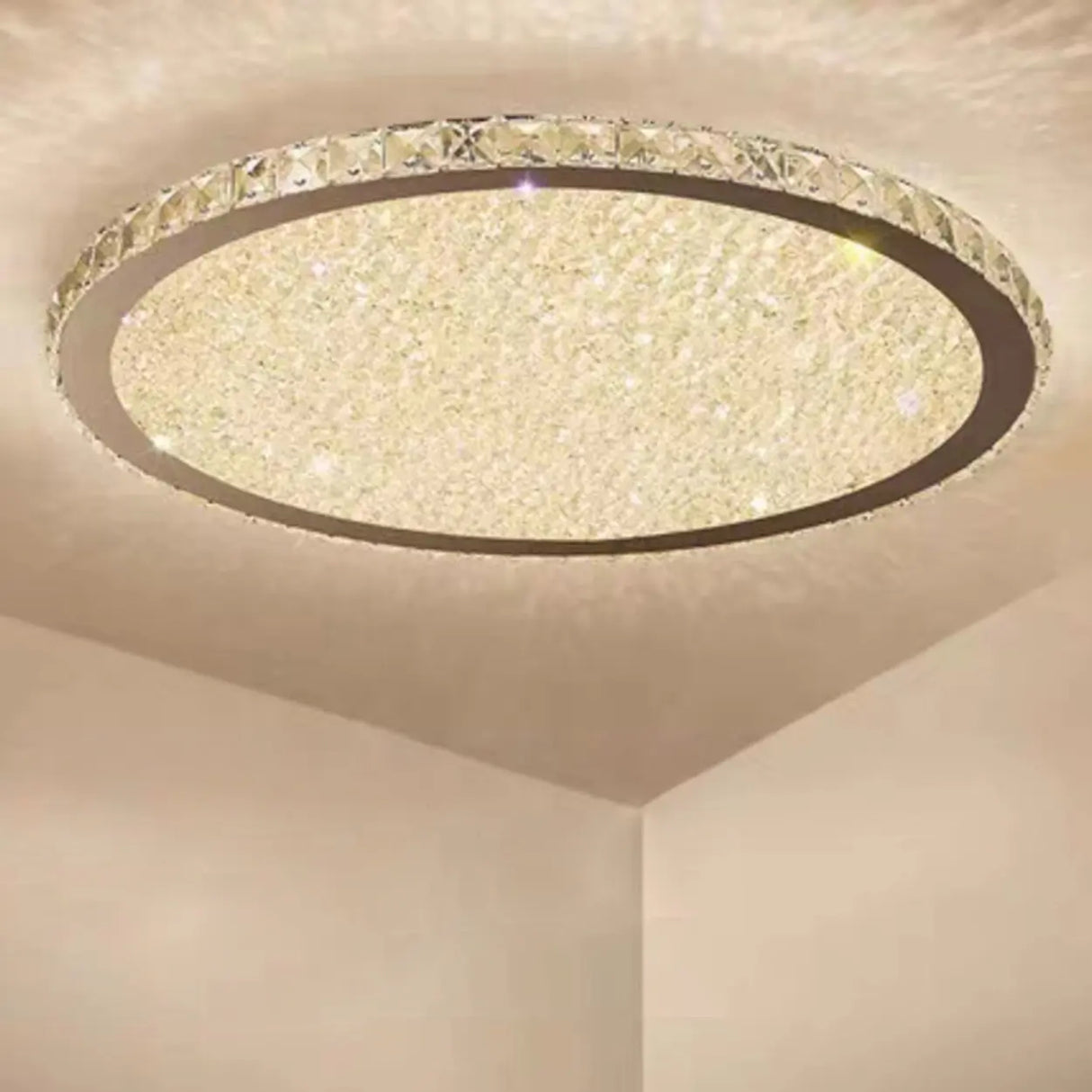 Golden Round Crystal Dimmable Flush Mount Ceiling Light Image - 10