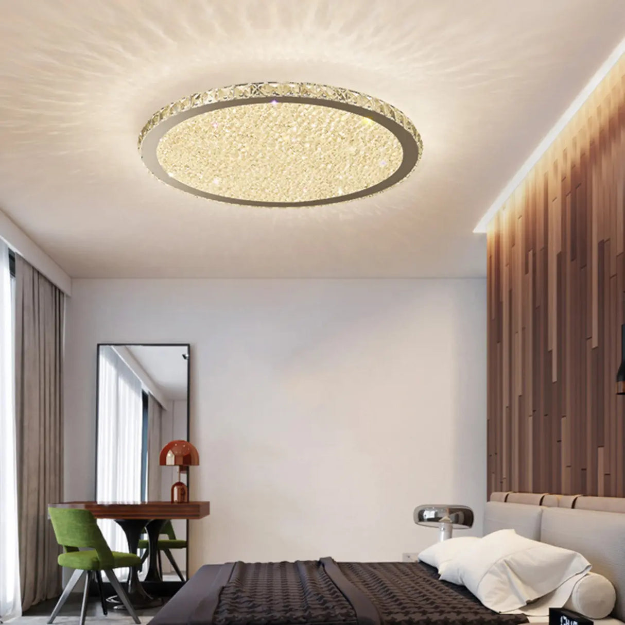 Golden Round Crystal Dimmable Flush Mount Ceiling Light Image - 5