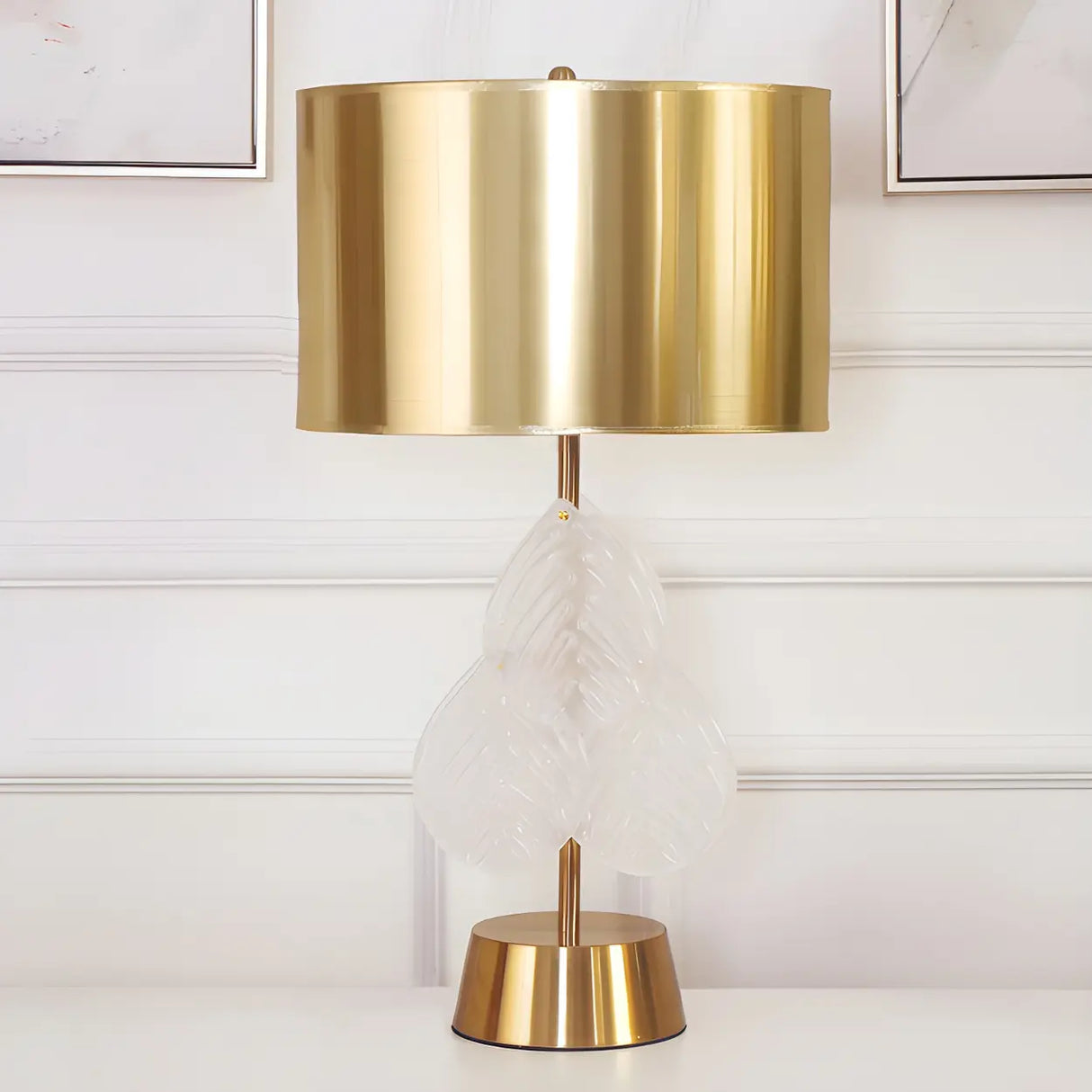 Golden Simple Drum Shade Gourd Decor Metal Table Lamp Image - 11