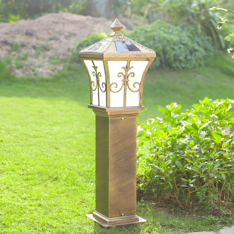 Golden Vintage Garden Post Light Landscape Lighting Image - 1