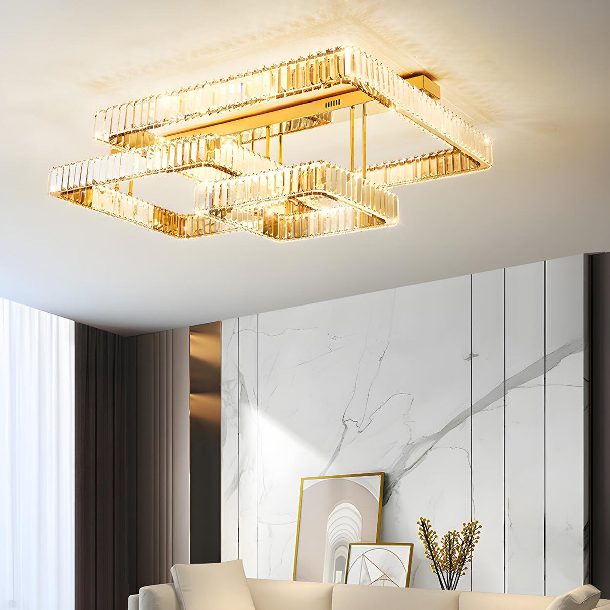 Gorgeous Multi Tired Gold Crystal Semi-Flush Mount Lamp Image - 6