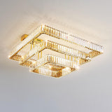 Gorgeous Multi Tired Gold Crystal Semi-Flush Mount Lamp Image - 9