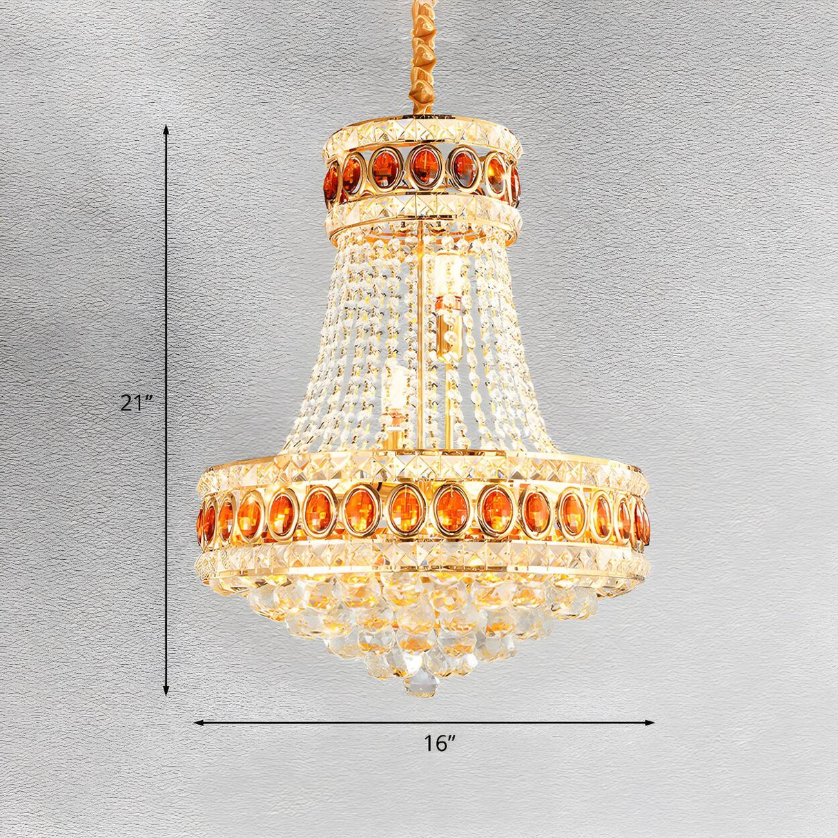 Grand 2 Tiers Luxury Gold Crystal Beaded Amber Chandelier 