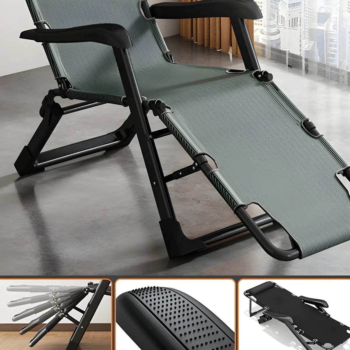 Gray Adjustable Metal Frame Cushion Ergonomic Recliner Image - 14