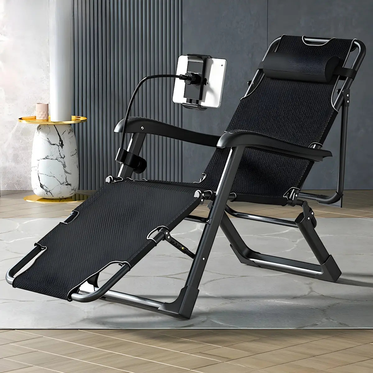 Gray Adjustable Metal Frame Cushion Ergonomic Recliner Image - 7