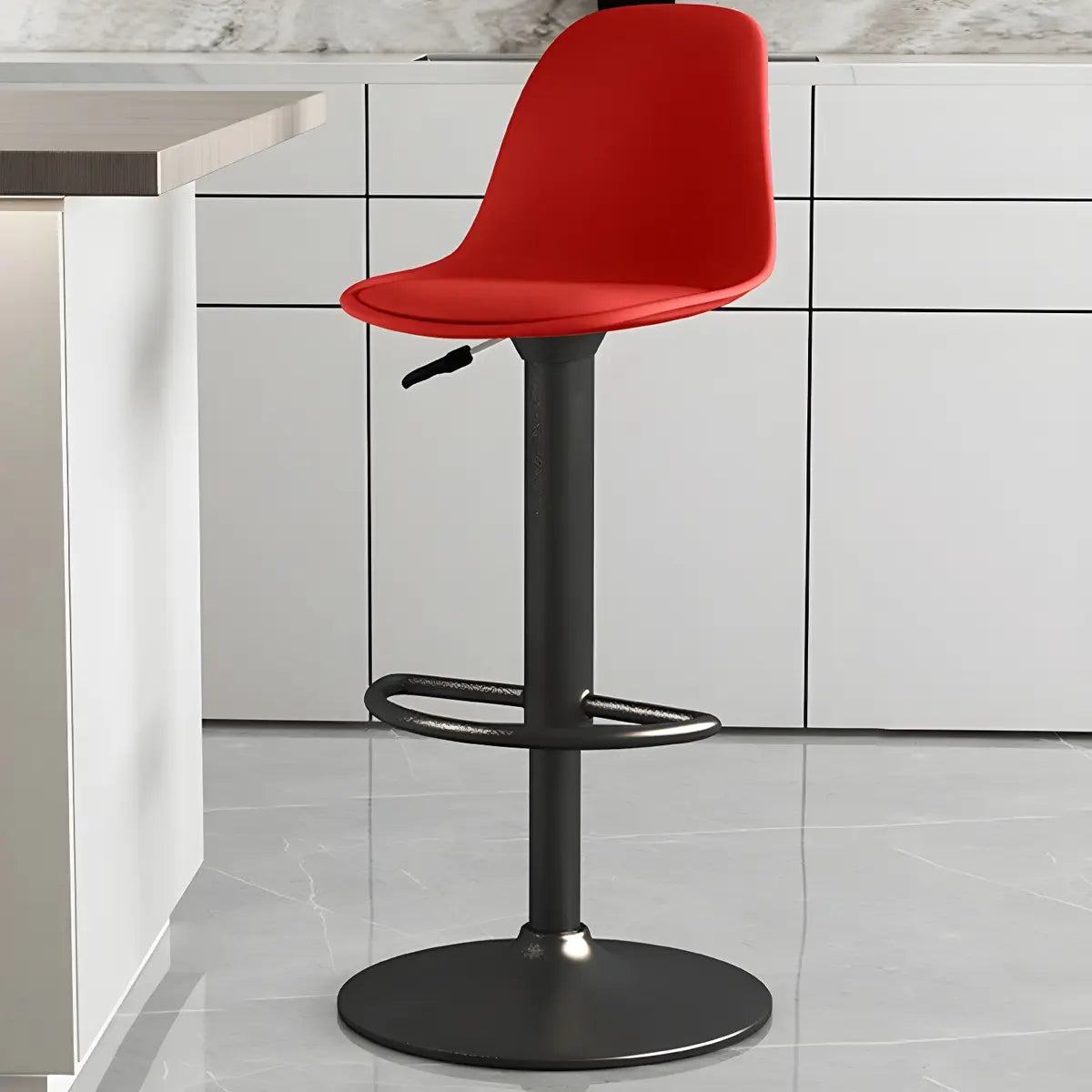 Gray Adjustable Swivel Leather Bar Stool with Footrest Image - 11