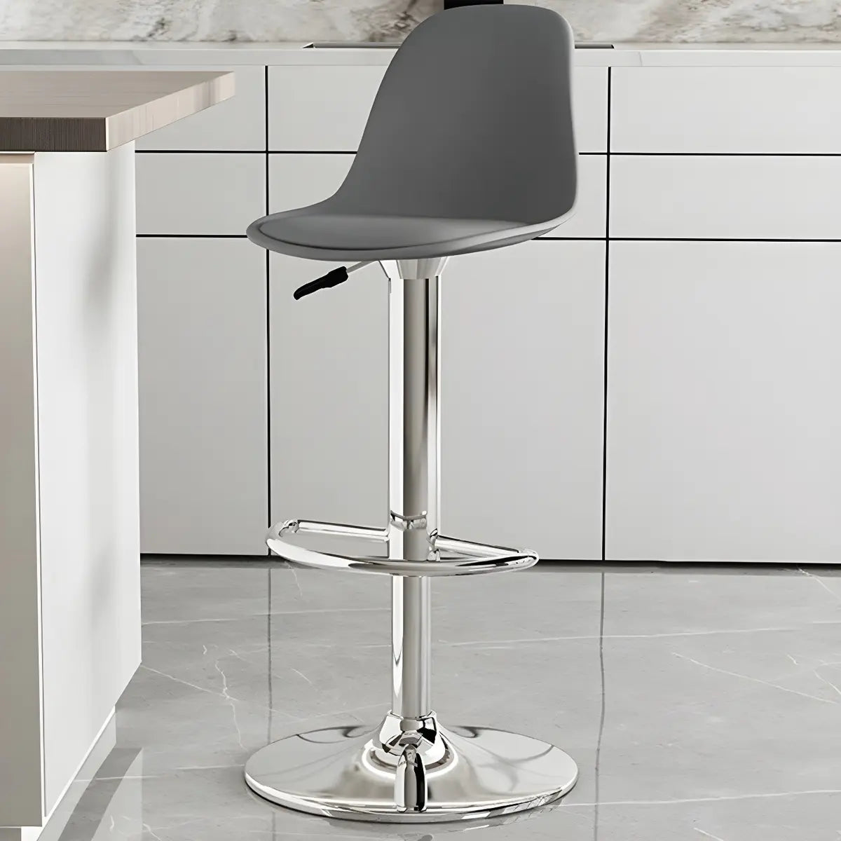 Gray Adjustable Swivel Leather Bar Stool with Footrest Image - 2