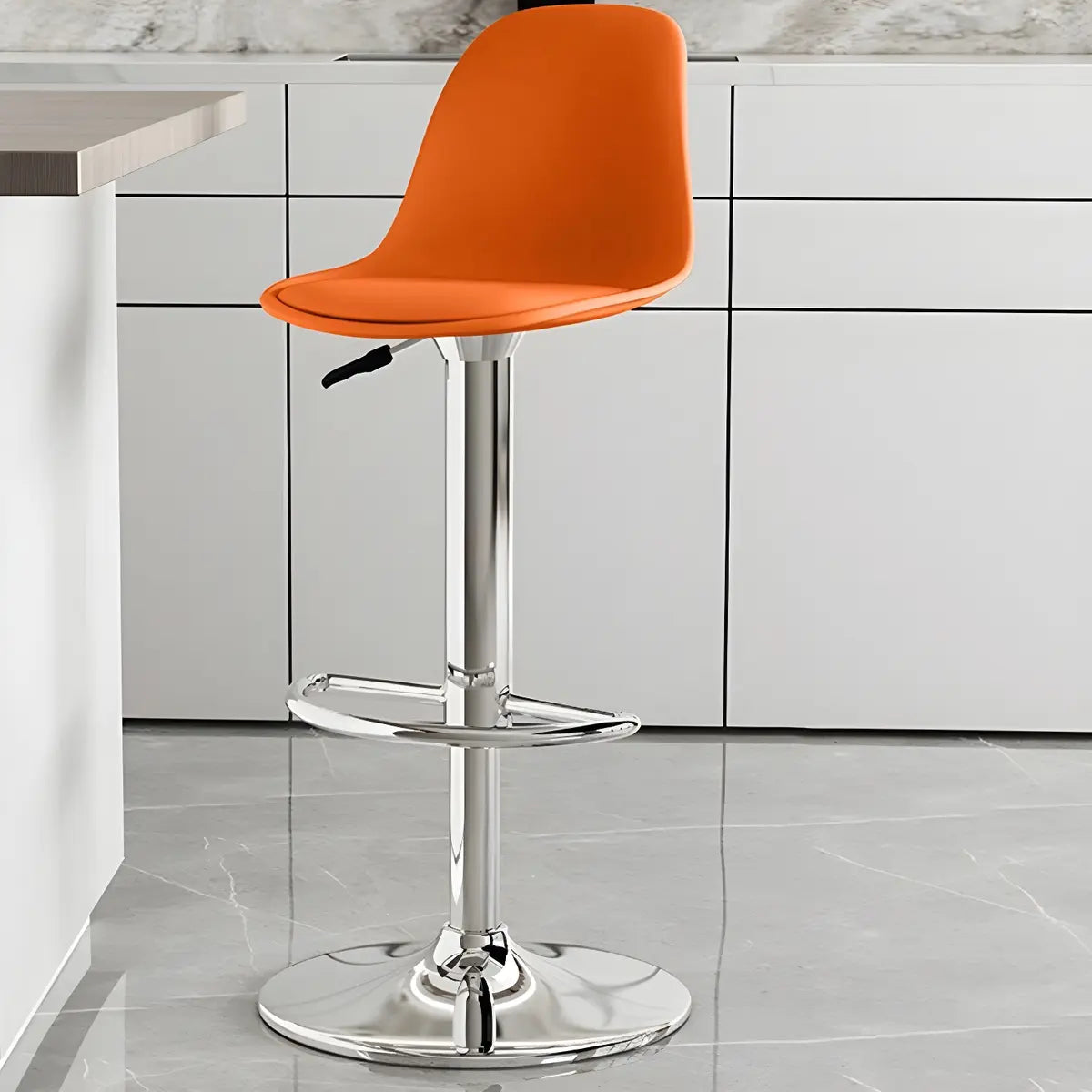 Gray Adjustable Swivel Leather Bar Stool with Footrest Image - 93